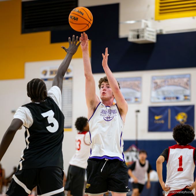 Panthers player shooting over a closing defender